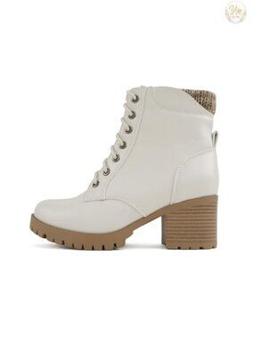 Chunky Heel Combat Ankle Boot Lace Up Side Zipper Lug Sole